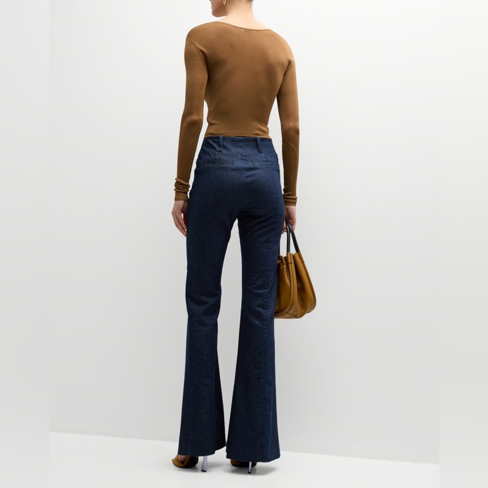 FRAME Pixie Pleated Flare Denim Trousers - Picture 9 of 10